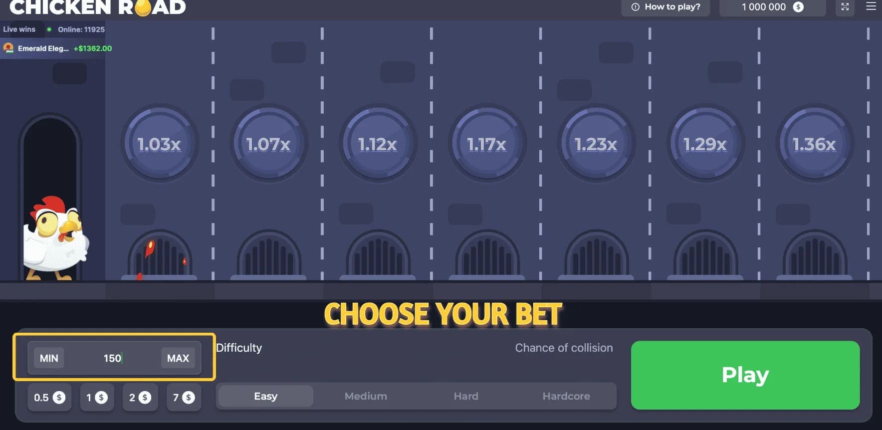 Paso 1 - Regístrate y elige tu apuesta - Chicken Road
